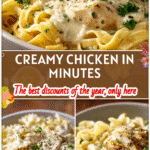 Bowl of creamy garlic parmesan chicken with pasta made in an Instant Pot, garnished with parsley.